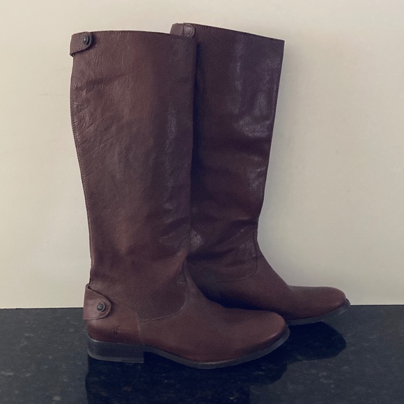 Frye Melissa Brown Leather Back Zip Riding Boots 76430/Size 8 1/2 B/WORN TWICE! - Picture 1 of 10